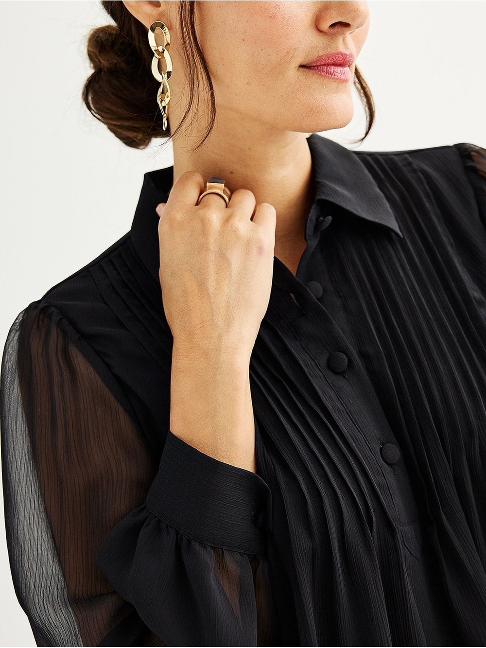 Nine West Hot Pink Pleated Long Sleeve Dress - Picture 3 of 8